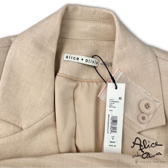 Alice + Olivia **NWT** Denny Linen Blend Boyfriend Blazer in Natural - Picture 7 of 7